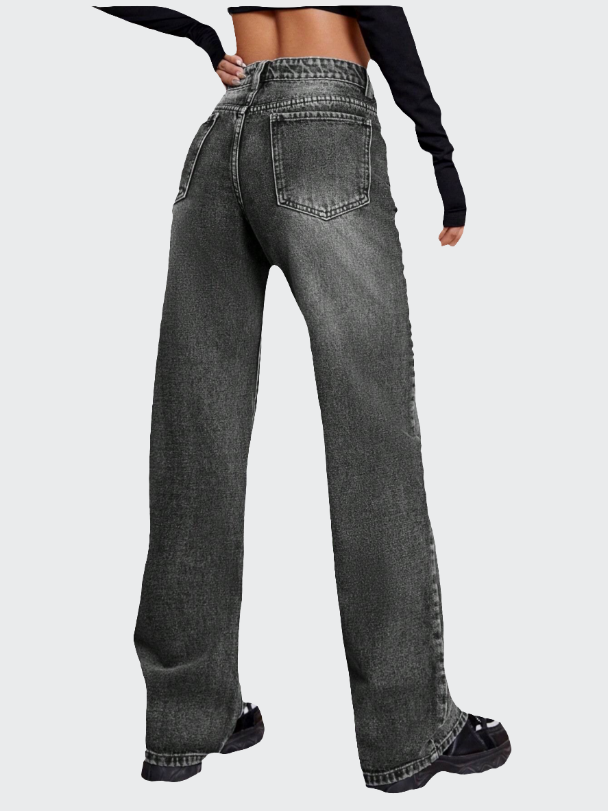 Hochsitzende weite graue Damenjeans