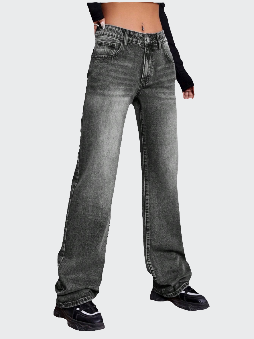 Hochsitzende weite graue Damenjeans