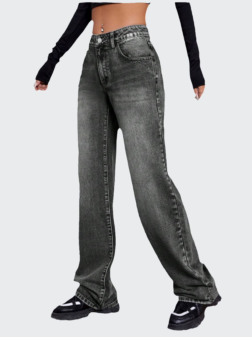 Hochsitzende weite graue Damenjeans