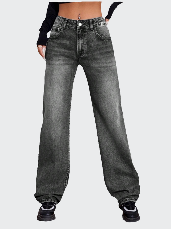 Hochsitzende weite graue Damenjeans